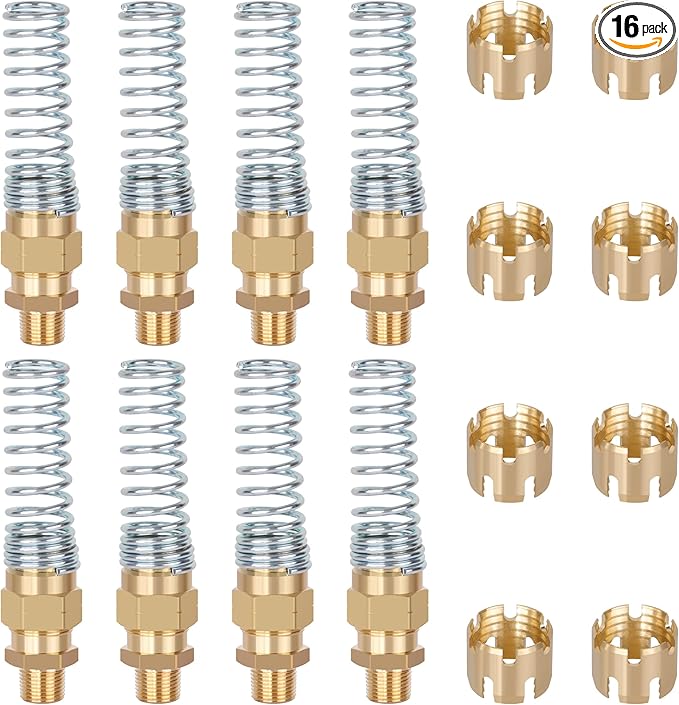 Air Brake Fittings, Dazakoot Brass DOT 3/8??Hose x 3/8??Male Air Hose End Connector with Spring Guard, Air Brake Hose Fittings Repair Kit, 8 Pack Air Brake Hose Fittings & 8 Pack 3/8??Sleeve Tubes