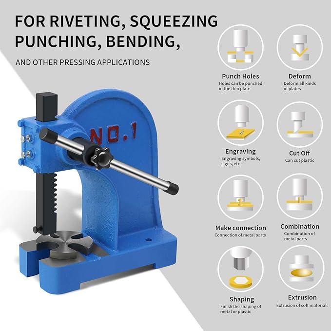 Arbor Press 1 Ton,Manual Desktop Punch Press Machine,5.5" Work Height,Manual Arbor Press Cast Iron Body,for Punching, Bending and Other Pressing Applications