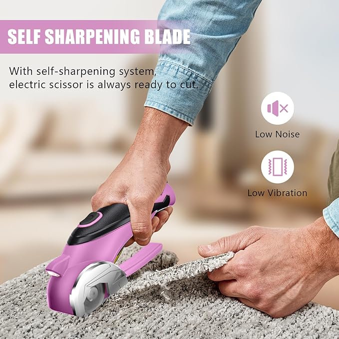 Cardboard Cutter, Cordless Electric Scissors, Power Shears Box Cutter with a Replacement Blade, Rotary Cutter for Cardboard Packages Leather Plastic (Purple)