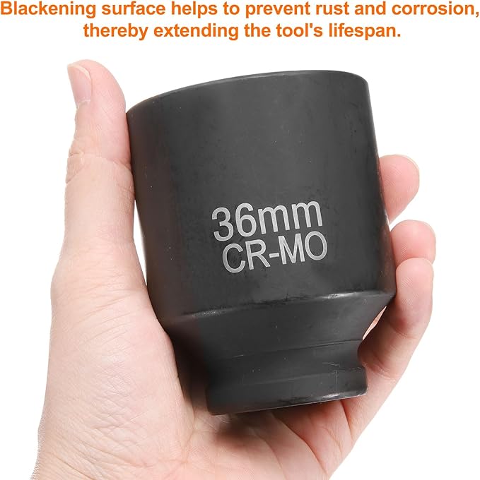 HARFINGTON 4 Point Square Socket 3/4" Drive 36mm Metric Square Impact Socket CR-MO Blackening Standard Wheel Sleeve Pneumatic Sleeve Tool for Auto Repair Mechanical Maintenance Home Use