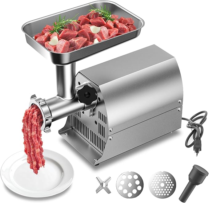 Commercial Meat Grinder Mincer, Heavy Duty Professional Sausage Stuffer, Stainless Steel Body with S.S. Blade, Multi-Size Grinding Glates&Sausage Stuffer Tube, for Catering, CE Certification