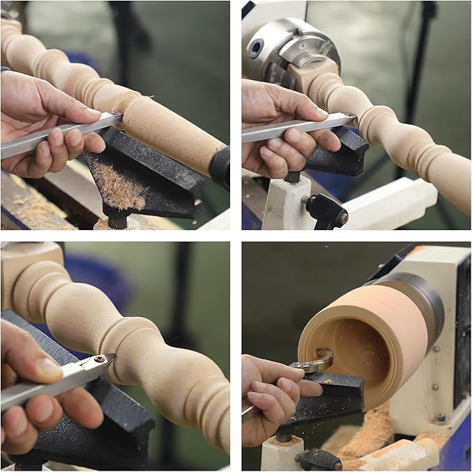 18.3" Full Size Carbide Tip Wood Lathe Turning Tool Kit, Lathe Roughing and Finishing Hollow Tool with 8pcs Diamond Round Square Carbide inserts For Woodturning(4 set)
