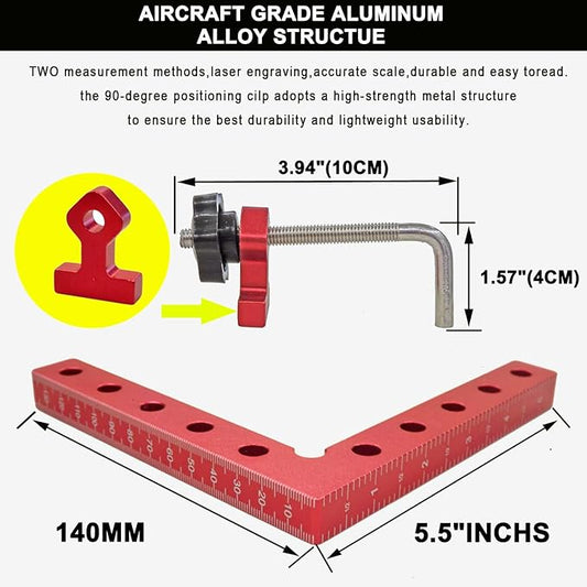 90 Degree Positioning Squares Right Angle Clamps for Woodworking - 4 Pack 5.5"Aluminum Alloy Woodworking Corner Clamps, for Picture Frame, Cabinet, Boxes, Drawers (4Pack 5.5'')