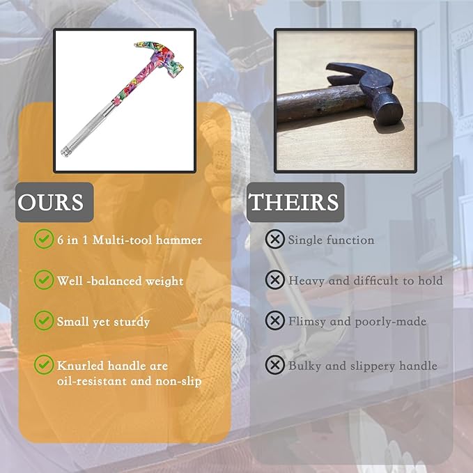 Claw Hammers GooMood 6 in 1 Metal Hammer 【a reliable set of tools for basic home maintenance】Multifunctional Camping Hammer Set Screwdriver Small Mini Hammer with Screwdriver Hammers Hand Tools