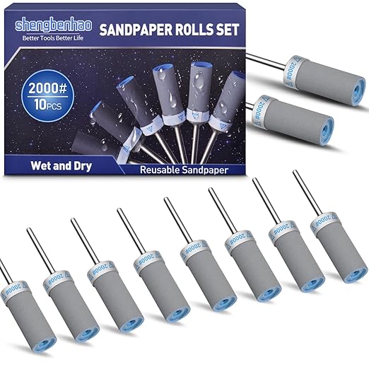 10Pcs 2000 Grit Sanding Drums Sandpaper Sticks Set for Dremel Rotary Tool with 1/8" Shank, Sanding Bits Kit Rotary Tool Accessories for Metal Rust Removal/Jade Polishing/Stone Grinding (2000 Grit)