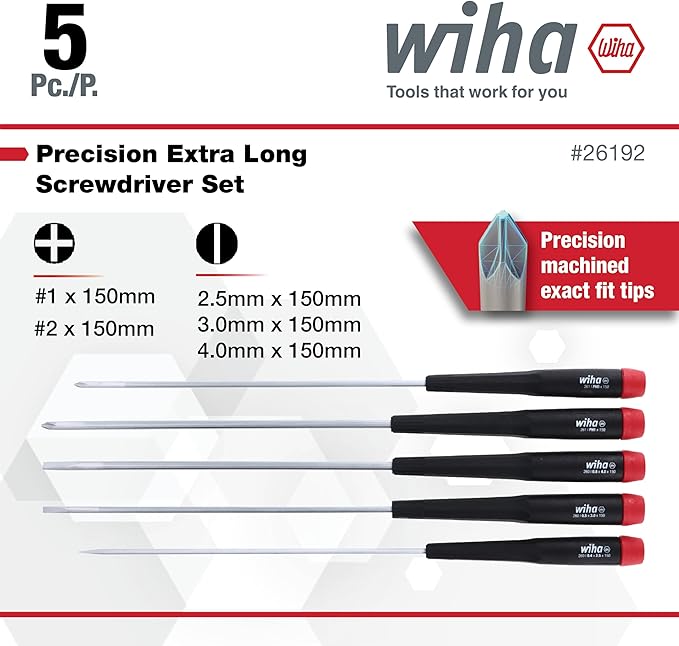 Wiha 26192 5 Piece Precision Slotted and Phillips Screwdriver Set