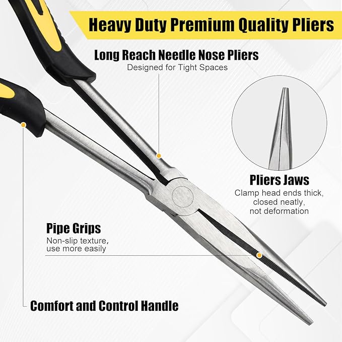 Premium Long Needle Nose Pliers-11?쇺? Paper Clamp Precision, Chromium-Vanadium Steel, Soft Grip with Wire Cutter, Long Nose Cutting Pliers for Home, Fishing, Jewelry, Crafts,1pcs