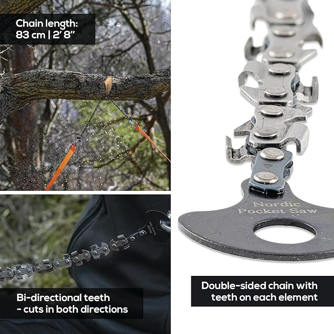 Nordic Pocket Saw High Limb Rope Saw - The Arborist V.2-32" Rope Chainsaw Double Sided with Sawteeth on Each Link - 36 feet Straps and 66 feet Throwline - Tree Limb Cutter with Storage Bag