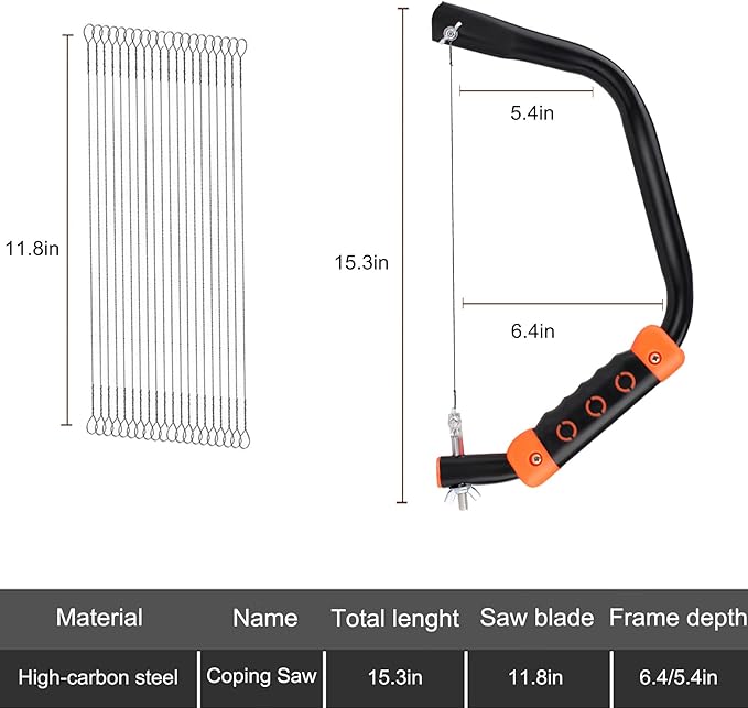 15Inch Coping Saw for Woodworking - with 20Pcs 360° Spiral Blades for Wood, Plastic,Rubber,Crafts,Soft Metal,Soft Basswood Blocks Cutting | Essential Hand Saw for DIY Enthusiasts & Outdoor Use