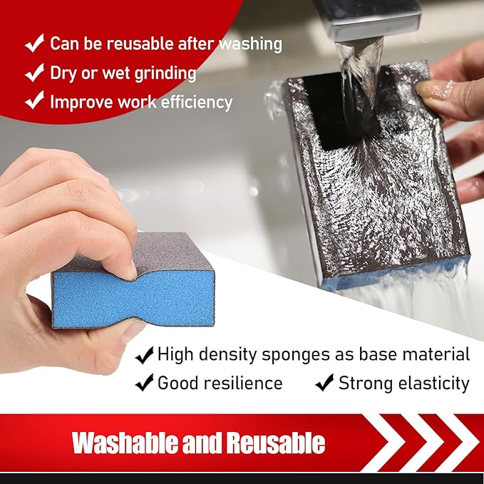 BOSHCRFAT 6 Pack Sanding Sponge, Washable and Reusable Sanding Block for Wood Drywall Metal Glasses Coarse/Medium/Fine/Superfine in 60/120/220 Grit Sandpaper Block