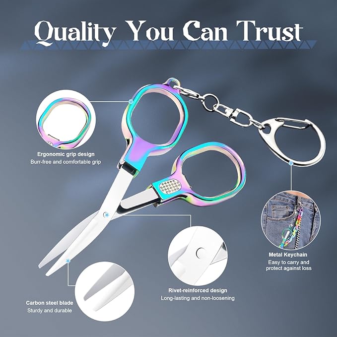 Small Folding Scissors with Keychain, 2 Pieces Portable Mini Safety Scissors for Travel, First Aid, Sewing, Craft & Office - Blunt Tip Tiny Shears for Nurses, Medical Kit, Crochet and Daily Use