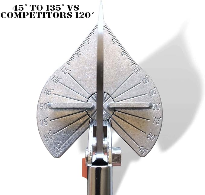 Multi Angle Miter Cutter | + Spare Blade | Hand Scissors Multipurpose Tool | 45-135 Degree Cutting | Stainless Steel, Rubber Handle & Safety Lock | Miter Shears, Trim, Chamfer & Quarter Round Cutters