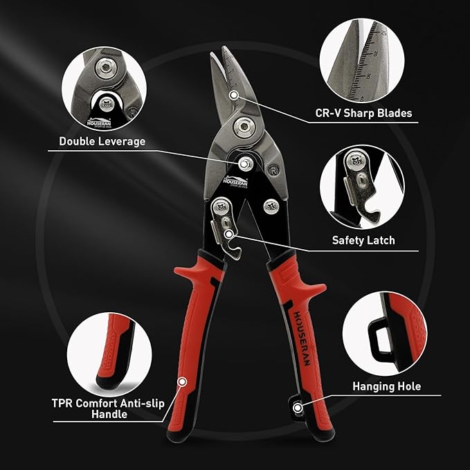 3 Pack Aviation Tin Snips Set, 10 Inch Straight, Left and Right Cut Offset Aviation Snips, Heavy Duty Tin Cutters with Scale Markings, CR-MO Steel Blade, for Cutting Metal Sheet