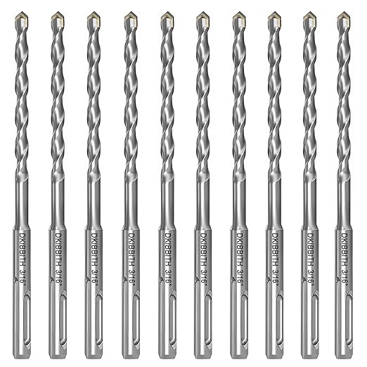 10-Piece 3/16” SDS Plus Drill Bits Rotary Hammer Drill Bit Set, Carbide Tipped for Drilling Concrete Cement Porcelain Tiles Ceramic Pots Stone Brick, Diameter 5mm, 160mm Long, SDS Plus Shank