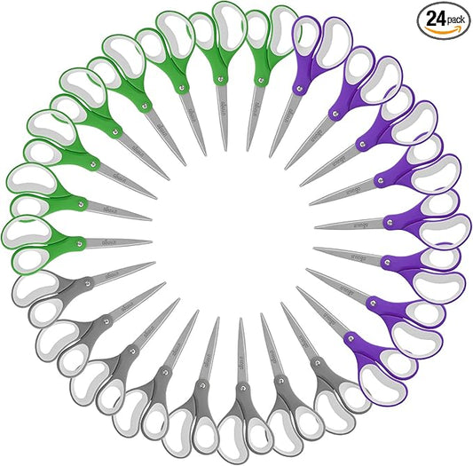 LIVINGO Scissors Bulk 24 Pack: 8??Sharp Scissors Set All Purpose for Office Middle High School Student Teacher Arts Crafts Supplies Cutting Wrapping Paper, Sewing Fabric Shears for Household