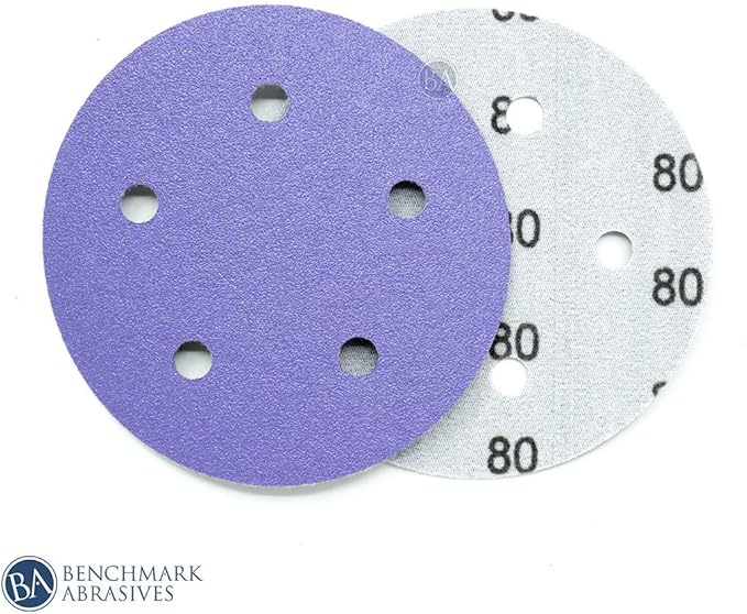 Benchmark Abrasives 5" Premium Ceramic 5 Holes Film Backed Hook and Loop Discs For Sanding of Metals Non-Ferrous Metals Wood Plastic Fiberglass (Pack of 50) - 1500 Grit