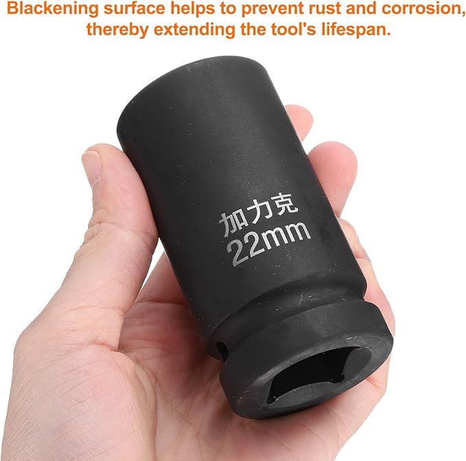 HARFINGTON 4 Point Square Socket 3/4" Drive by 22mm Metric Square Impact Socket 40CR Blackening Standard Wheel Sockets Pneumatic Socket Tool for Auto Repair Mechanical Maintenance Home Use