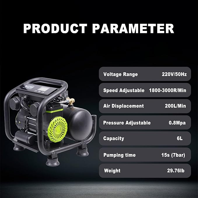 MZB Ultra Quiet Air Compressor 110V/60Hz MAX 115PSI Steel Tanks Oil-Free 70dB Noise Level Air Compressor with Wheels for Spray Painting, Auto Repair, Carpentry Decoration (1.6 Gallon)