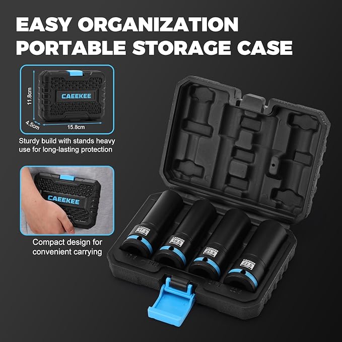 4-Piece 1/2" Drive Lug Nut Impact Socket Set, Non-Marring Thin Wall Wheel Protector Socket竊똂R-MO, Metric 17.5, 19.5, 21.5, 22.5mm