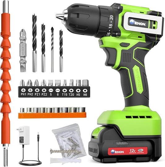 Brushless Cordless Drill Set,12V Power Drill Set with Battery and Charger, Electric Driver/Drill Bits, 3/8'' Keyless Chuck,20+1 Torque Setting, 300 inch-lbs, with LED Electric Drill Set