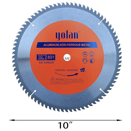 Yolan 10-Inch 80 Teeth Circular Saw Blade for Cutting Aluminum, with 5/8-Inch Arbor, Table Saw Accessories,Polished Mitersaw Blade Silver