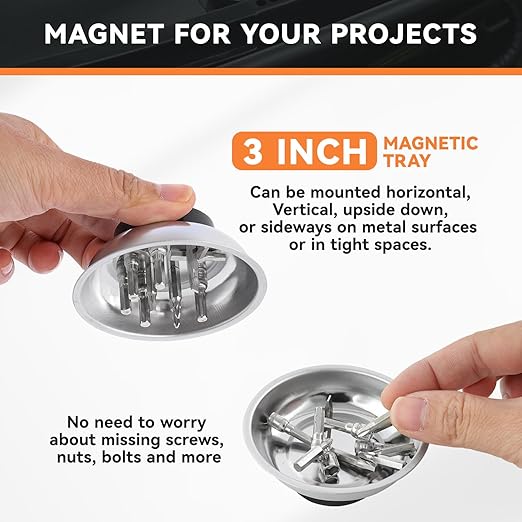 Flexible Magnetic Pickup Tool with Magnetic Parts Tray, 5LB Pull Force, 24” Bend-It Flexible Magnet Pick-Up Sweeper Bendable Retriever Stick for Hard-to-Reach Home Sink Drains, Car Keys