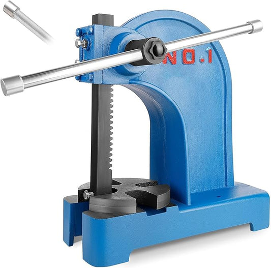 Arbor Press, 1 Ton Arbor presses, 5.5 Inch Max Height, Cast iron material, Manual Press is Suitable for Punching, Bending, Stretching and Forming Tasks in Workshops and Garages (1T Blue)