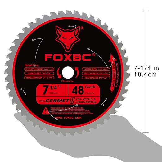 FOXBC 7-1/4 inch Metal Cutting Saw Blade for Evolution, Jancy, Morse and Similar Metal Cutting saws, 20mm Arbor