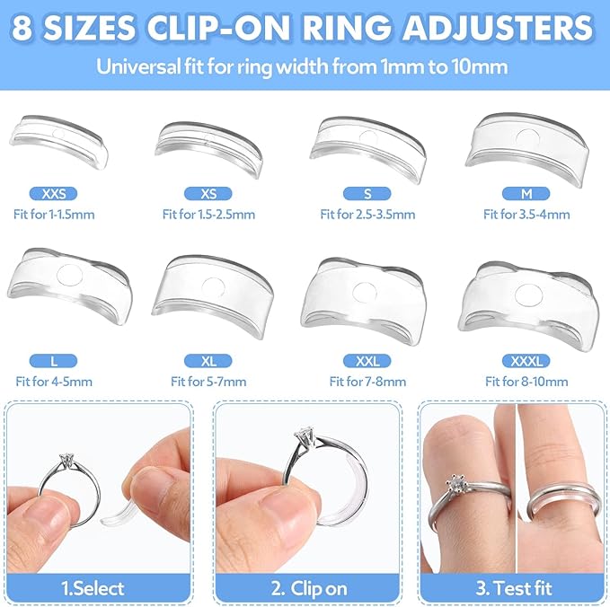Anpro Ring Size Adjuster for Loose Rings, 52 Piece 4 Style for Different Band Widths Ring Sizer Adjuster Set, w/Polishing Cloth,Ring Size Measuring Tool