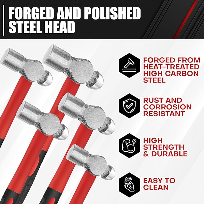 C&T 5-Piece Ball Peen Hammer Set, 8, 12, 16, 24, 32oz