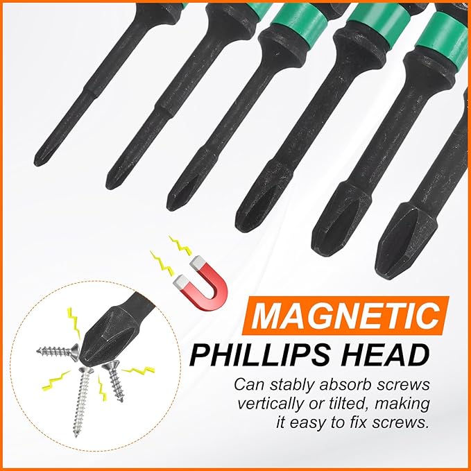 HARFINGTON 3pcs #2 Impact Phillips Screwdriver Bit PH2 1/4" Hex Shank 3" (75mm) Long 0.14" Rod Magnetic Cross Head Drill Bits S2 Steel Industrial Screw Driver for Impact Power Drivers