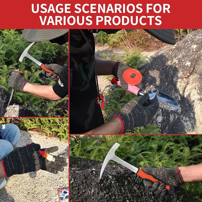 13-Piece Set - Geological Rock Pick and Hammer Set, Rockhound Field Guide - Backpacking Portable Chisel and 32-Ounce Hammer Set - Tools for Rock Hounding and Gold Mining (Red)