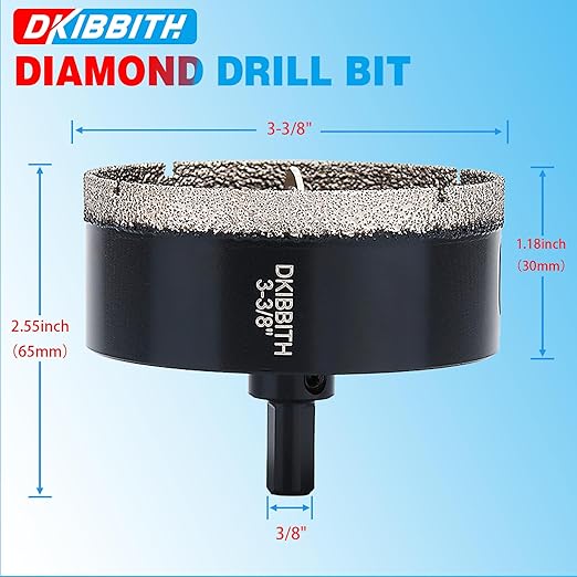 DKIBBITH 3-3/8" Diamond Hole-Saw Bits with Pilot Drill Bit - 3-3/8" Diamond Tipped Tile Hole Saws with Guiding Bit for Porcelain Tile Ceramic Pottery Granite Stone Glass Bottles 85mm.
