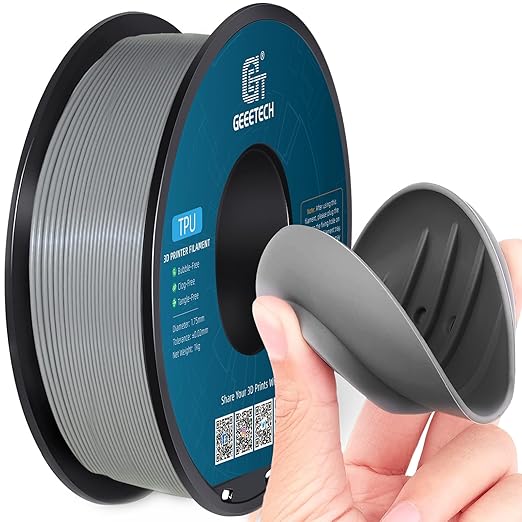 Geeetech TPU Filament 1.75mm ??95A Flexible 3D Printer Filament with High Elasticity, 1KG (2.2lbs) Spool, Dimensional Accuracy 짹0.03mm, Fits Most FDM Printers (Grey)
