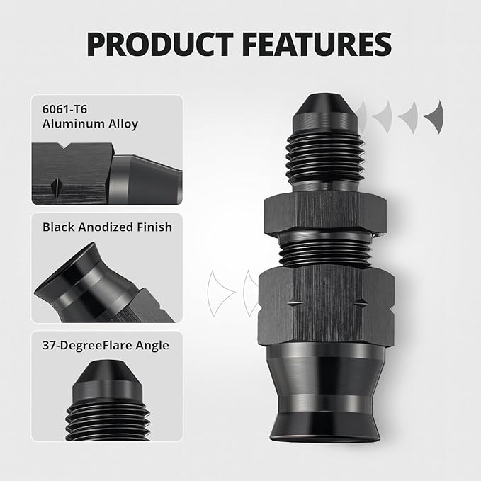 EVIL ENERGY 3AN Male to 1/4" Hardline Compression Fitting Adapter Aluminum Black