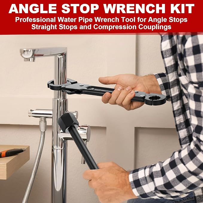 Lanties 5 Pcs Angle Stop Wrench Kit Plumbing Tool, Compression Sleeve Puller for 1/2" Compression Fitting Ferrule Puller Removal Tool for 1/2" Copper Tubing 4-way Multi-functional Utility Key (Black)