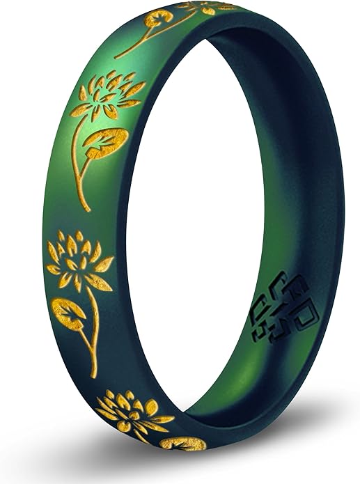 Knot Theory Birth Flower Silicone Ring for Women - 4mm Comfort Fit Wedding Band Engagement Ring