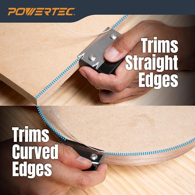 POWERTEC Single Edge Banding Trimmer – 420 Stainless Steel Blade & Bakelite Body – 4-Cutting Edge Design for Veneer, PVC, ABS & Wood Edge Banding – Push or Pull Operation (72281)