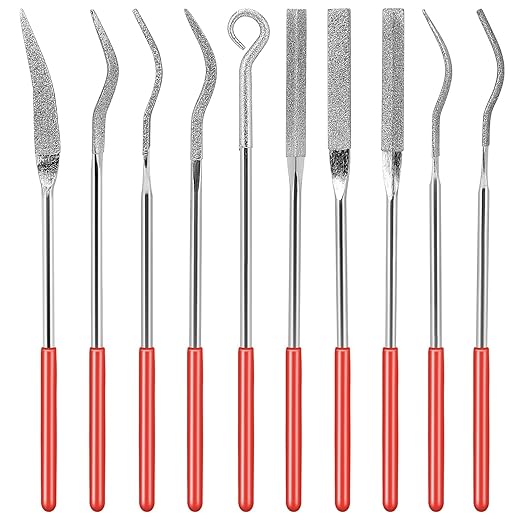Needle Files - 10-Piece Diamond Needle File Set,Mini Metal Curved Files for Jewelry,Stone Carving, and Miniature Models (140mm / 5.5 inches)