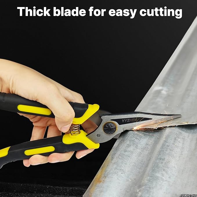 Heavy Duty Scissors 9 Inch Aviation Tin Snips, Straight Metal Cutter with Stainless Steel Blade & Comfort Grips, Multifunction Cutting of Branches, Cable Wires, Cardboard