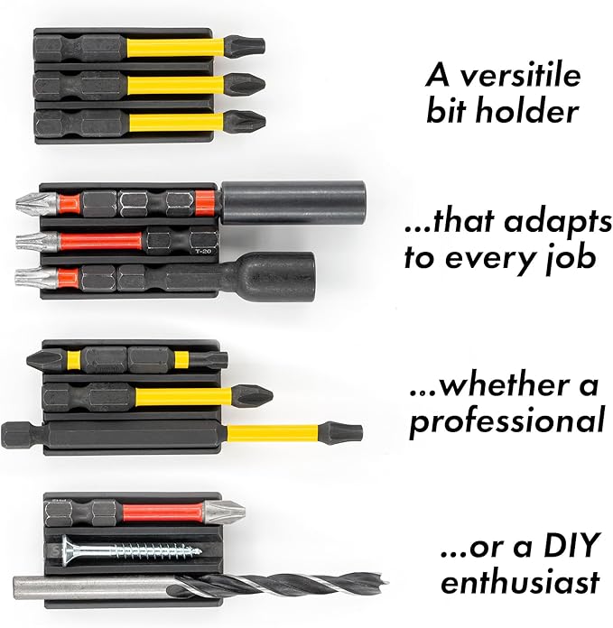 Magnetic Bit Holder for Impact Drivers and Drills - Super Strong Adhesive - Drill Accessory That Fits Most drills: Dewalt, Makita, Klein, Bosch and Milwaukee Bit Holder