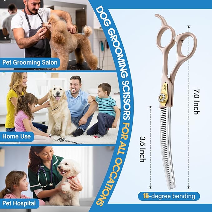 JASON Updated Curved Thinning Shears - 7??Professional Dog Grooming Scissors, 440C Stainless Steel, Adjustable Screws, 20%-25% Thinning Rate Christmas Gift