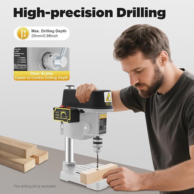 Portable Jewelry Drill Press,with Wrench - High340W,Adjustable Speed (0-16,000 RPM),Bench Top Drill Press Variable Speed,for Metal Wooden Jewelry DIY and Crafts Projects