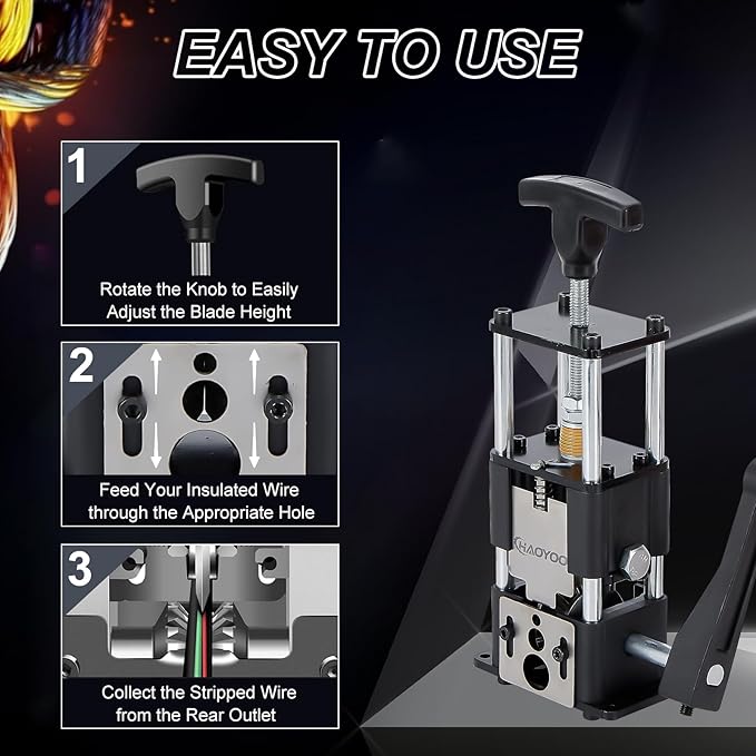 HAOYOO Wire Stripper Machine, Drill-Powered/Manual Two-In-One Wire Stripper Tool, Wire Stripping for 0.06"-1"(1.5~25 mm) Scrap Wire, Wire Stripping Tool for DIY Cable Copper (Black)