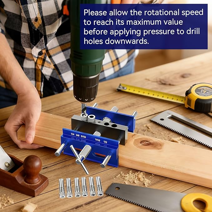 Self Centering Doweling Jig Kit, Drill Jig For Straight Holes Biscuit Joiner Set With 6 Drill Guide Bushings, Adjustable Width Drilling Guide Power Tool Accessory Jigs (XL)