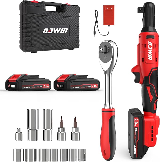 NAWIN 3/8" Cordless Ratchet Wrench,Brushless Motor,Electric 20V Ratchet with Two Battery And Charger, 60 Ft-lbs, Power Ratchet Tool Kit