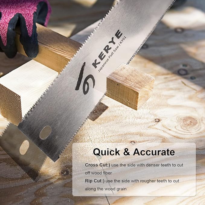 KERYE Japanese Pull Saw 9.5 Inch, Hand Saw with Double Edges of 10/17 TPI and Replaceable Blade, Ryoba Wood Cuttter, Sharp and Light Woodworking Tools Gifts for Men and Women-KY01