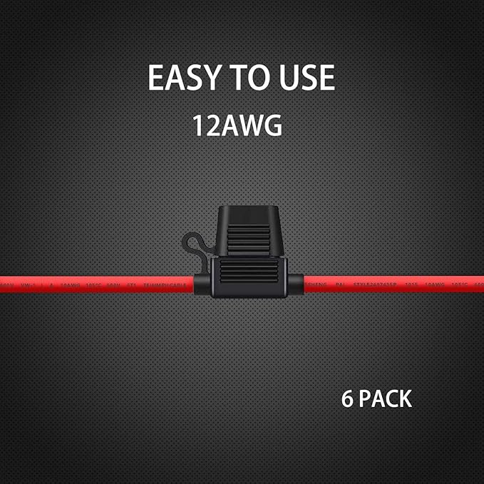 12 AWG Inline Fuse Holder - 12 Gauge Fuse Holder for 30A Blade Fuse (6 Pack)