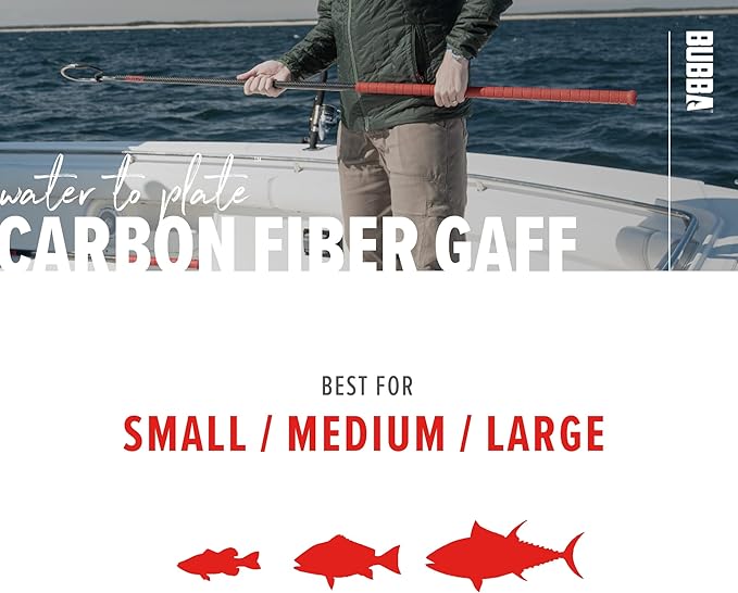 BUBBA 7 Foot Gaff with 3 Inch Stainless Steel Offset Hook, Non-Slip Grip Handles and Carbon Fiber Shaft for Fishing, Boating and Outdoors