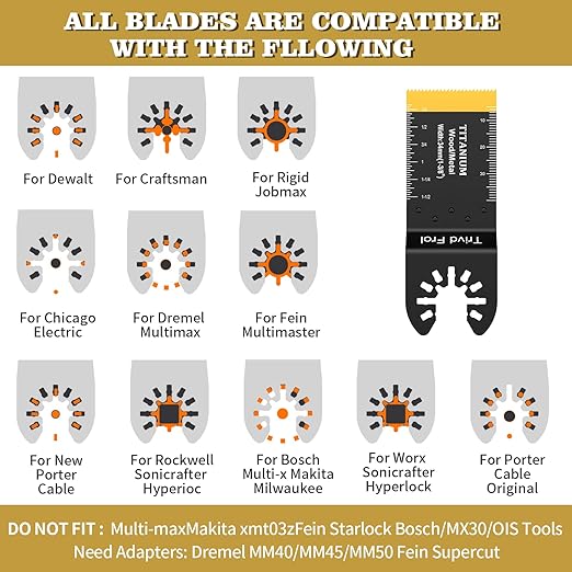 10PCS Titanium Multitool Blades, Oscillating Saw Blades Metal Cutting for Nails Wood Plastic and Hard Material Oscillating Tool Blades Kit fit Dewalt Rockwell Milwaukee Bosch